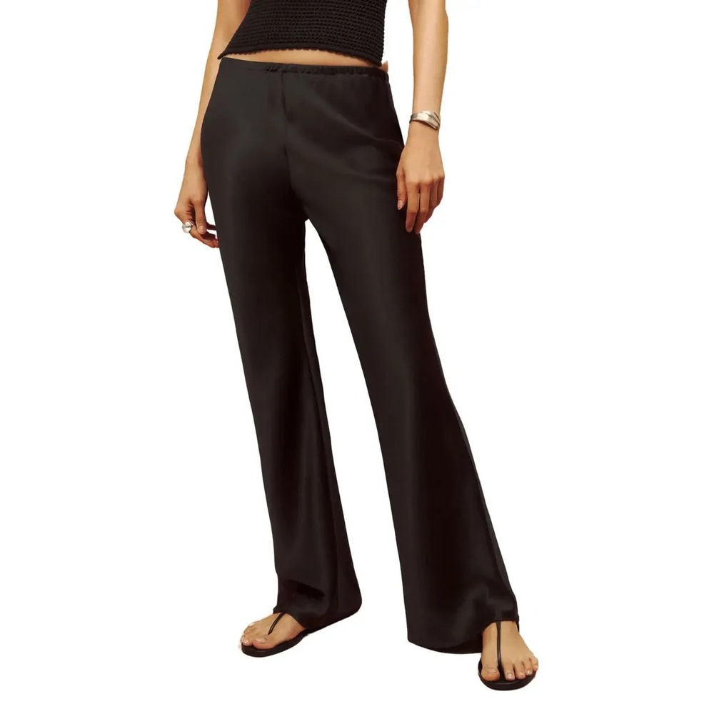 Reformation Gale Satin Wide Leg Pants Black Elastic Waist Minimalist Trousers S